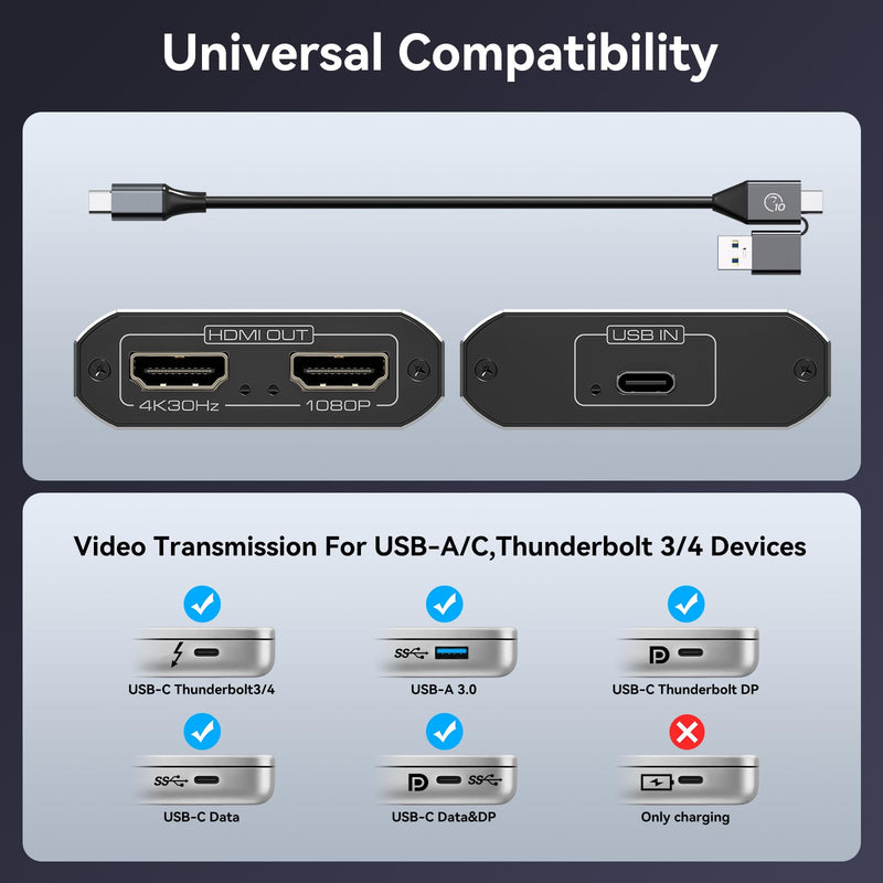HDMI Splitter Extended Display for Dual Monitor USB A & C to 2 hdmi Adapter 1 in 2 Out for Laptop Mac Triple Set Support MST & SST Modes; 4K@30Hz Out 1, 1080p Out 2 Void Black USB TO 2 HDMI