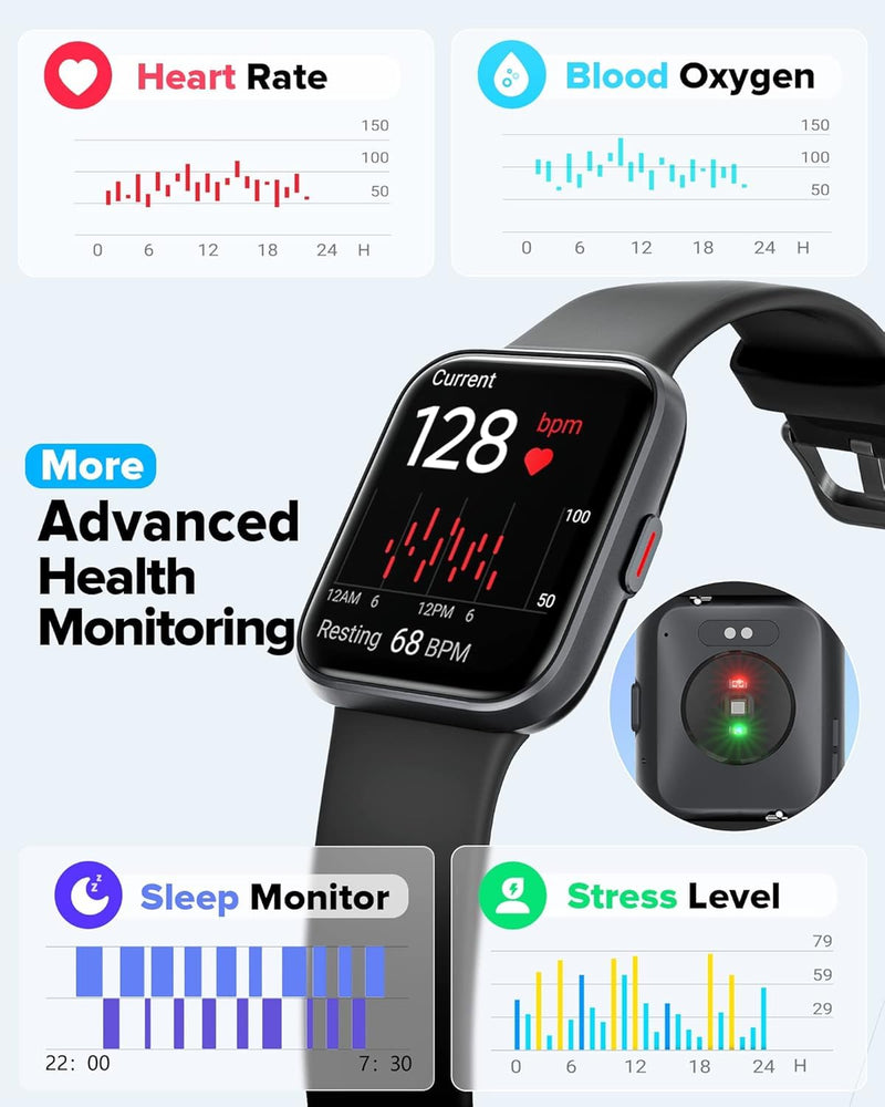 Smart Watch for Men Women Android iPhone, Alexa Built-in Fitness Watch with 1.8" LCD Screen & Bluetooth Call (Make/Answer), Heart Rate/SpO2/Sleep Monitor, 100 Sports, IP68 Waterproof Smartwatch Deep Black