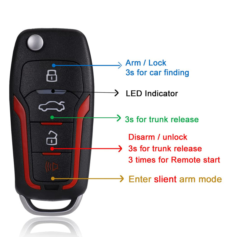 Car Alarm System with Remote Start & Push to Start Button | 3 in 1 Car Alarm : ① Car Keyless Entry Alarm System, ② Remote Engine Start Starter, ③ Push to Start Iginition Kit 1.without siren