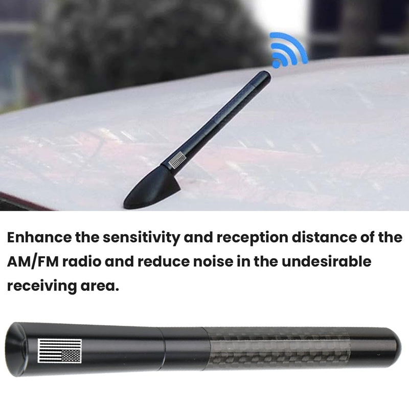 [AUSTRALIA] - BESULEN Car Short Antenna, 4.7 Inch Carbon Fiber American Flag Aluminum Auto Radio Antenna for AM/FM Reception, Universal Replacement Car Antenna with 9 Adapters, 2 Screws, 2 Rubber Rings Black 
