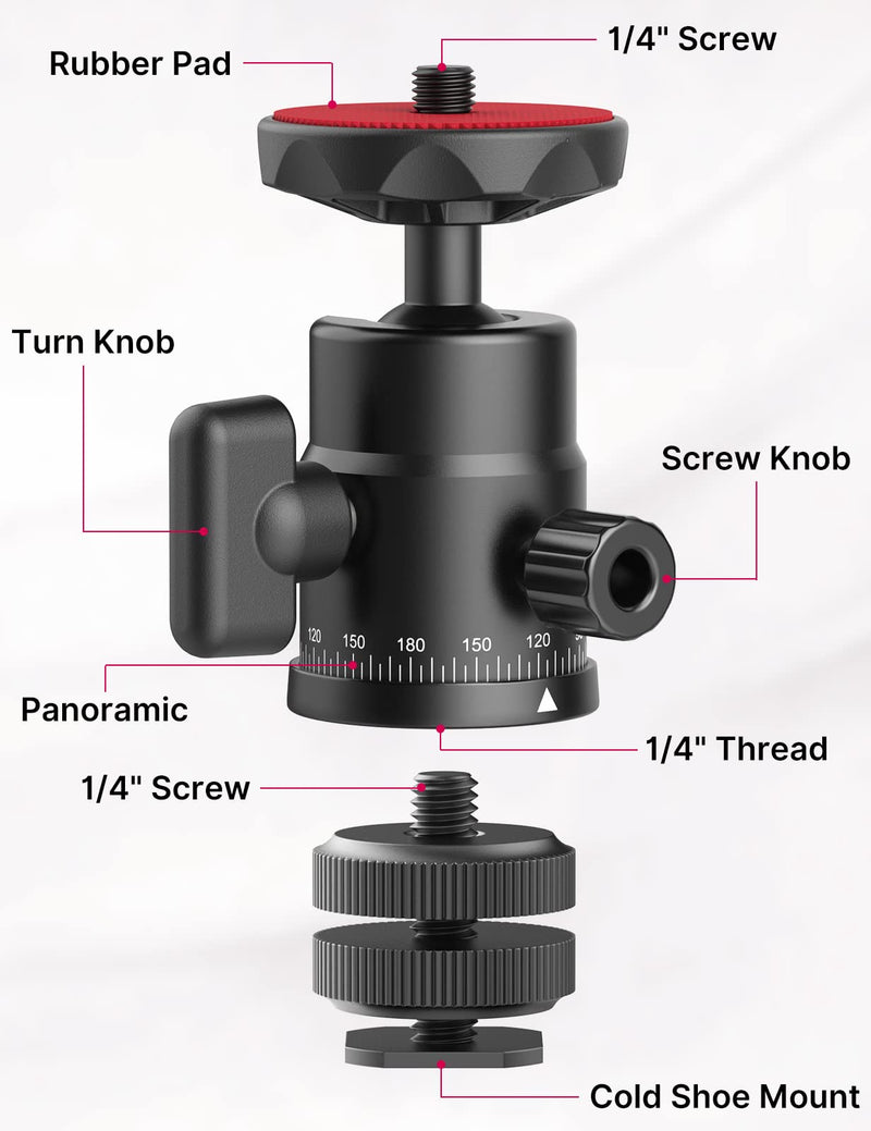 [AUSTRALIA] - Mini Ball Head, ULANZI H28 Panoramic Tripod Head + Dual Hot Shoe Mount DSLR Camera Mount Adapter Photograph Attachment Accessories for Action Cameras Cam Smartphone Light Microphone Loading 5.5lb 