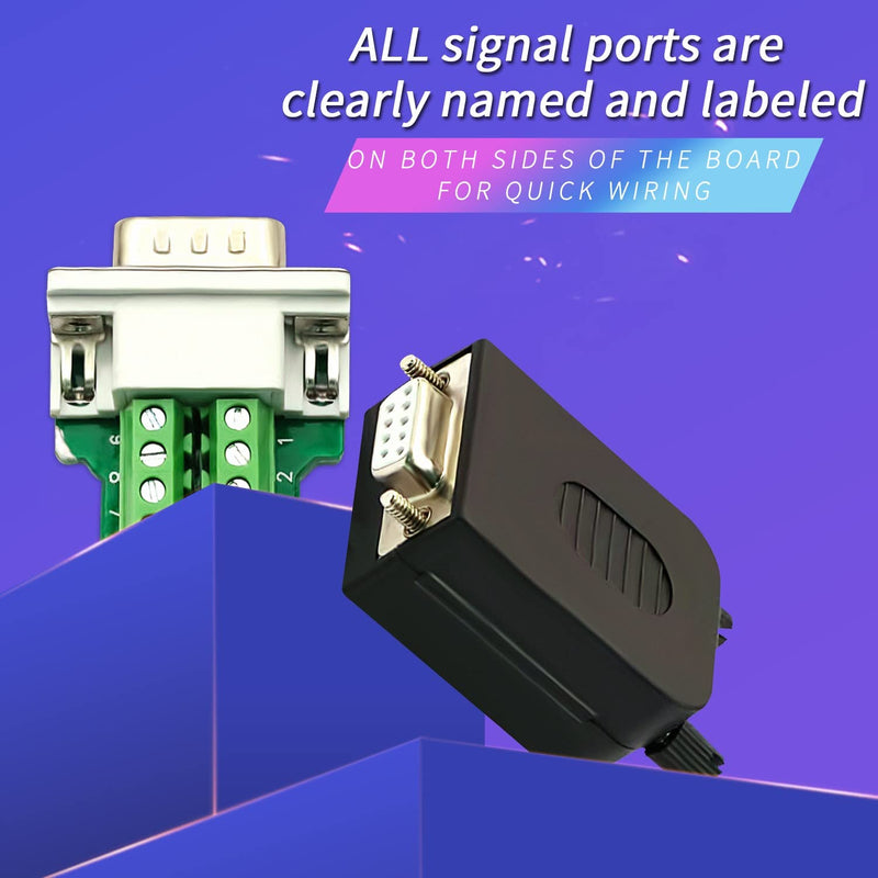 CenryKay DB9 Solderless Connector 9-pin Port Terminal Male Adapter Connector Breakout Board with Case Long Bolts Tail Pipe (2PCS Female) 2Female