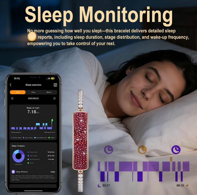 Women's Smart Bracelet Fitness Tracker - 5ATM Waterproof, 24/7 Heart Rate Blood Oxygen HRV Stress Tracker, 24H Sleep Monitor, Multi-Sport Modes, Free App for iOS & Android,The Best Gift (2 Bands)