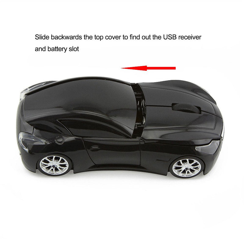 ECOiNVA Wireless Sports Car Mouse Desktop Laptop Computer Optical Mouse Mice AAA Battery Nano USB 2.4GHz Gaming Mouse (Black) Black
