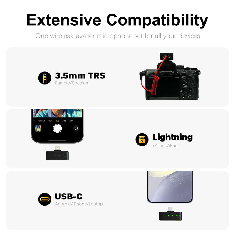 Rythflo Wireless Lavalier Microphone for iPhone/Camera/Android/Laptop with Noise Cancellation, 25H Battery Life, 229ft Range, Clip on Wireless Lapel Mic for Video Recording, Vlogging, Interview