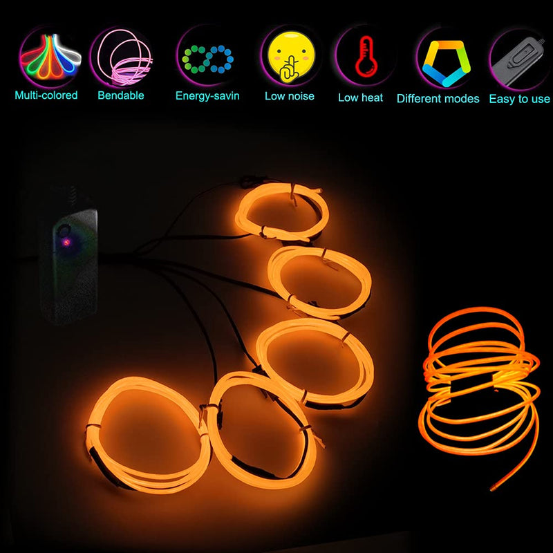 Neon light 5-in-1 meter Wire,Illuminated decorative wire, suitable for birthday parties, Thanksgiving, and other occasions (Orange) Orange