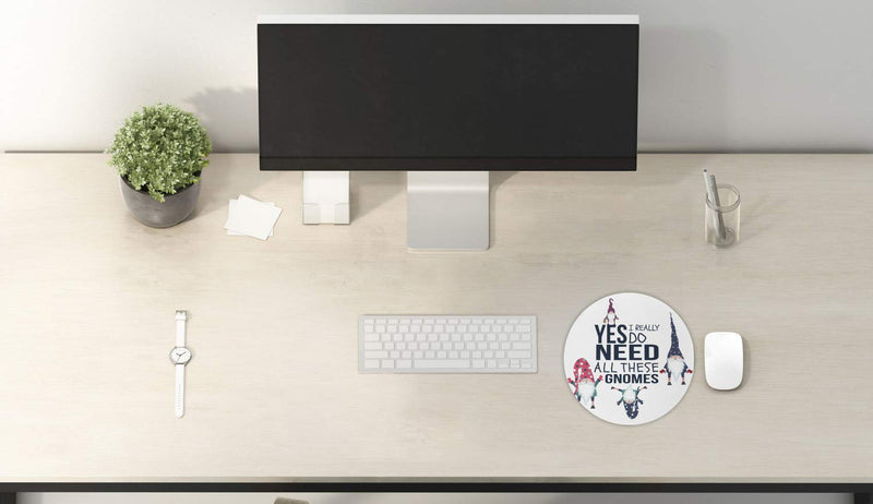 Ambesonne Saying Mouse Pad for Computers, Yes I Really Do Need All These Gnomes Christmas Garden Theme Xmas Winter Season, Round Non-Slip Thick Rubber Modern Gaming Mousepad, 8" Round, Dark Sky