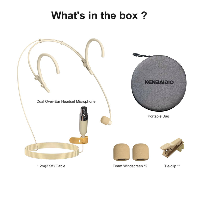 [AUSTRALIA] - Headset Headworn Microphone Professional Dual Over-Ear Hanging Earset Condenser Mic Compatible with Shure Wireless System Bodypack Transmitter for Performance Theater, Mini XLR 4 Pin TA4F Plug Mini XLR 4 Pin TA4F Plug for Shure Only 