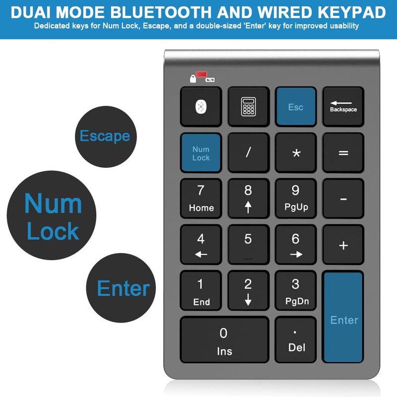 [AUSTRALIA] - Bluetooth Number Pad Wireless & Wired 10 Key USB Keypad Two in One, Rechargeable Numpad for Laptops, Desktop, Computers Accessories Compatible with MacBook iPads ChromeBook EliteBook Notebook etc. Metal Grey 