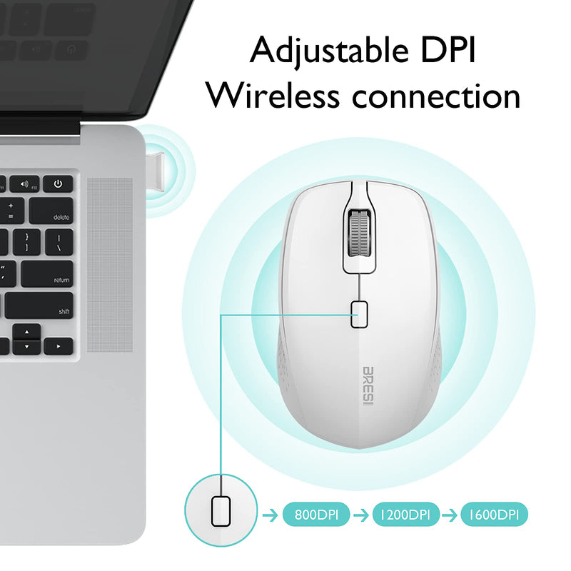 Wireless Mouse Dual Mode Bluetooth Mouse Wireless 2.4G Computer Mouse Optical Silent Mouse USB Receiver in The Mouse 3 Adjustable DPI Mice for MacBook Laptop Notebook PC Tablet (White) White