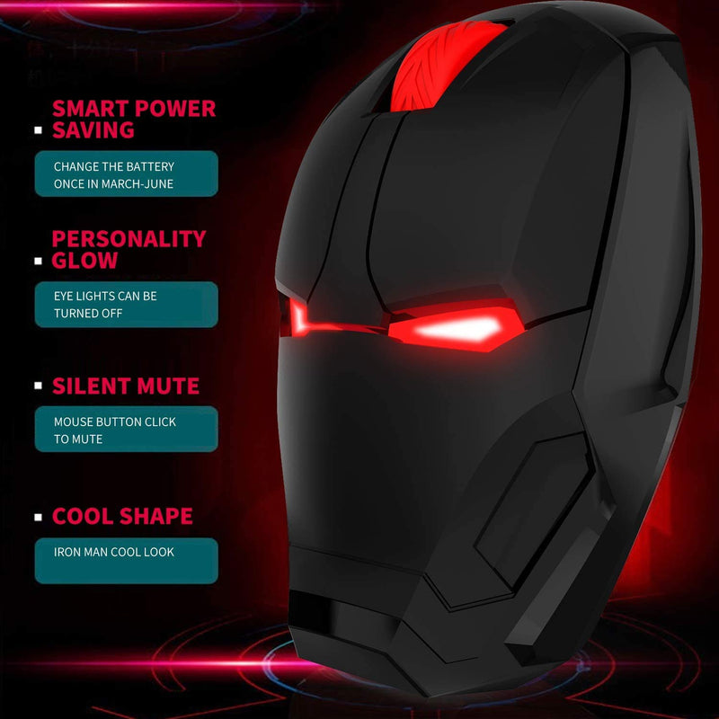 Iron Man Mouse, 2.4G Noiseless Wireless Mouse with USB Receiver Portable Computer Mice for PC, Tablet, Laptop, Notebook - Black