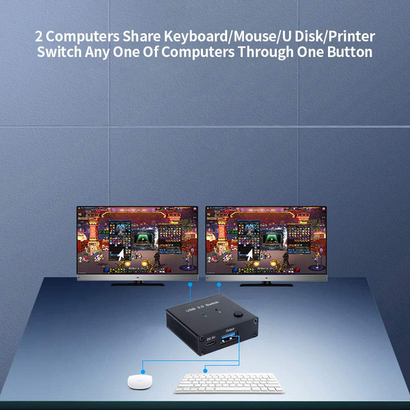 USB 3.0 Switch 2 in 1 Out, USB Switcher 2 Computers Sharing Keyboard or Mouse Printer Scanner Webcam, Printer Splitter for 2 Computers, 2 Port USB Selector Switch with 2 USB3.0 Cables Black 12cm usb 2 in 1 out