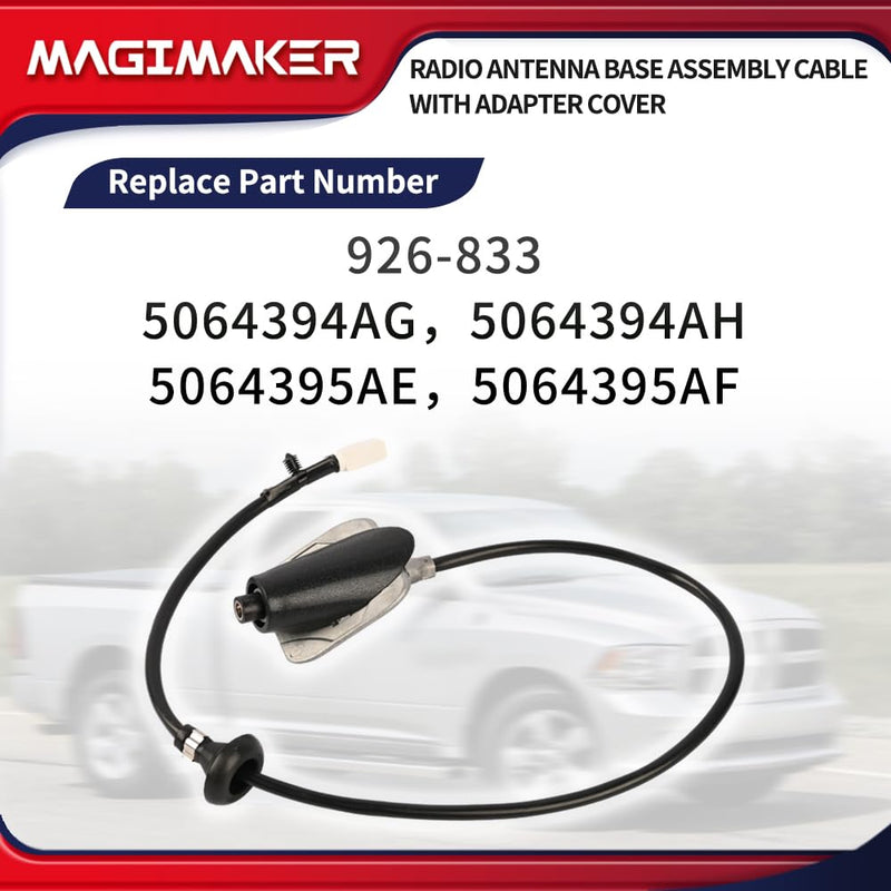 [AUSTRALIA] - Radio Antenna Base Assembly Cable with Adapter Cover 5064394AH Compatible with Dodge Ram 1500 2500 3500 4500 5500 2009-2021 Replace ‎5064394AG 5064395AE Tube Antenna Base Mast Kit 
