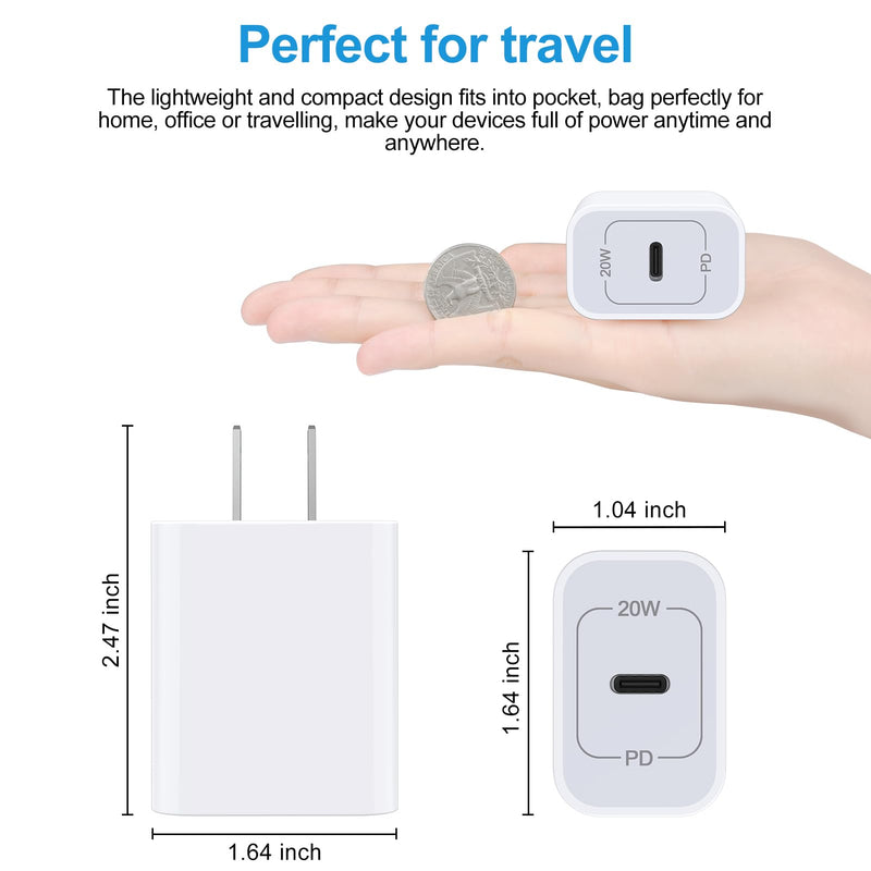 [2-Pack] 20W Samsung Fast Charging Block USB C Power Adapter Android Wall Plug Brick Type C Block for Galaxy A15 5G/A55/A35/A14 5G/A54/A25/A23/A13/A53/S24/S23 FE/S22/S21 FE/Z Flip 5,iPhone 15/14/13