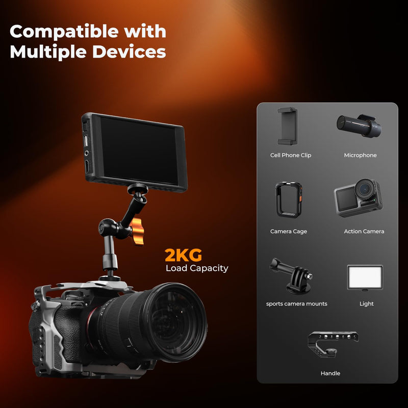 [AUSTRALIA] - K&F CONCEPT 6" Magic Arm Clamp with Super Clamp, 360°Ballhead Articulating Mini Arm for Monitor, LED Light, Webcam, Action Camera 6" with Clamp 