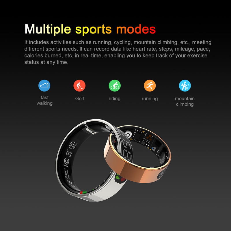 Smart Rings for Men & Women,Tracker with Fitness Health Sleep Blood Pressure Step,Smart Wearable,iOS & Android Compatible，Non-Subscription (Black, 11) Black