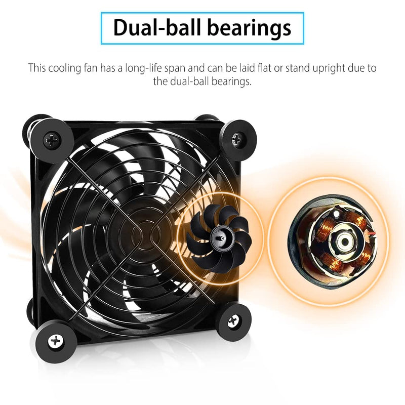 2Pack Quiet 120mm USB Fan Dual-Ball Bearings, USB Fan 5V, with L/M/H 3-Degree Speed Controller High Airflow Cooling Fan for Router Modem Receiver DVR Playstation Xbox TV Box 2Pack