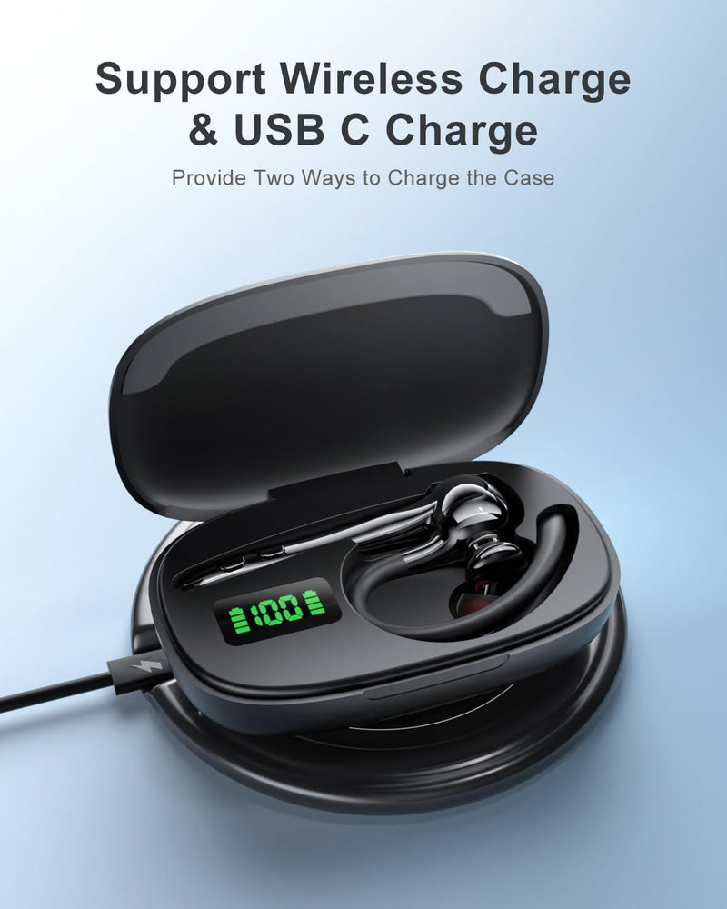 Earbuds Wireless Earpiece Bluetooth Headset with Noise Canceling Mic 160H Standby Time Hands Free Earphones Single Ear Headphone for iphone Android Samsung Cell Phones PC TV Computer Game Trucker Work Black