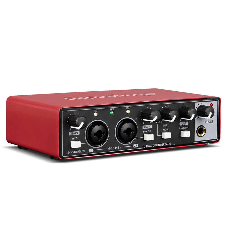 Depusheng RED USB Audio Interface for Recording Music, XLR Interface with 48 V Phantom Power, Audio Box for Guitarists,Podcasters or Producers to record and playback studio quality sound