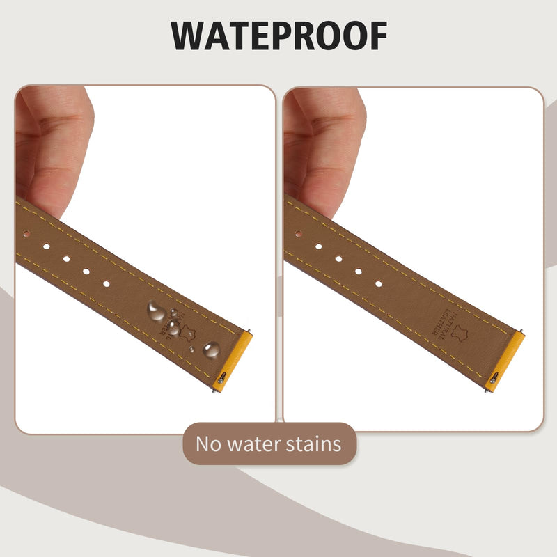 2 Pack Leather Watch Bands(Lightgray and Yellow) Compatible with Samsung Galaxy Watch Band, 20mm 22mm Lugs Watch Straps, Quick Release Wear-resistant Sweat-Resistant Smartwatch Replacement Strap