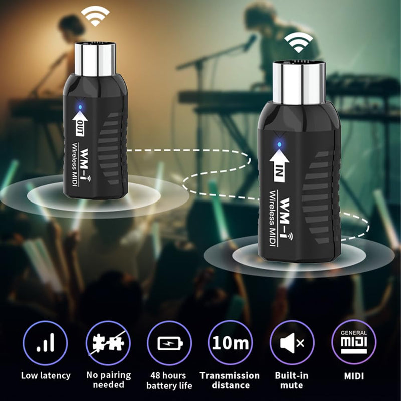[AUSTRALIA] - Wireless MIDI Adapter Rechargeable Audio Transmitter Receiver 2.4GHz Ultra-Low Latency Built-in Silent Portable MIDI Connector for Wind Instruments Guitar Digital Piano Keyboard 