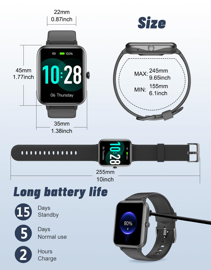 [AUSTRALIA] - GRV Smart Watch for iOS and Android Phones (Answer/Make Calls), Watches for Men Women IP68 Waterproof Smartwatch Fitness Tracker Watch with Heart Rate/Sleep Monitor Steps Calories Counter (Black) Black 