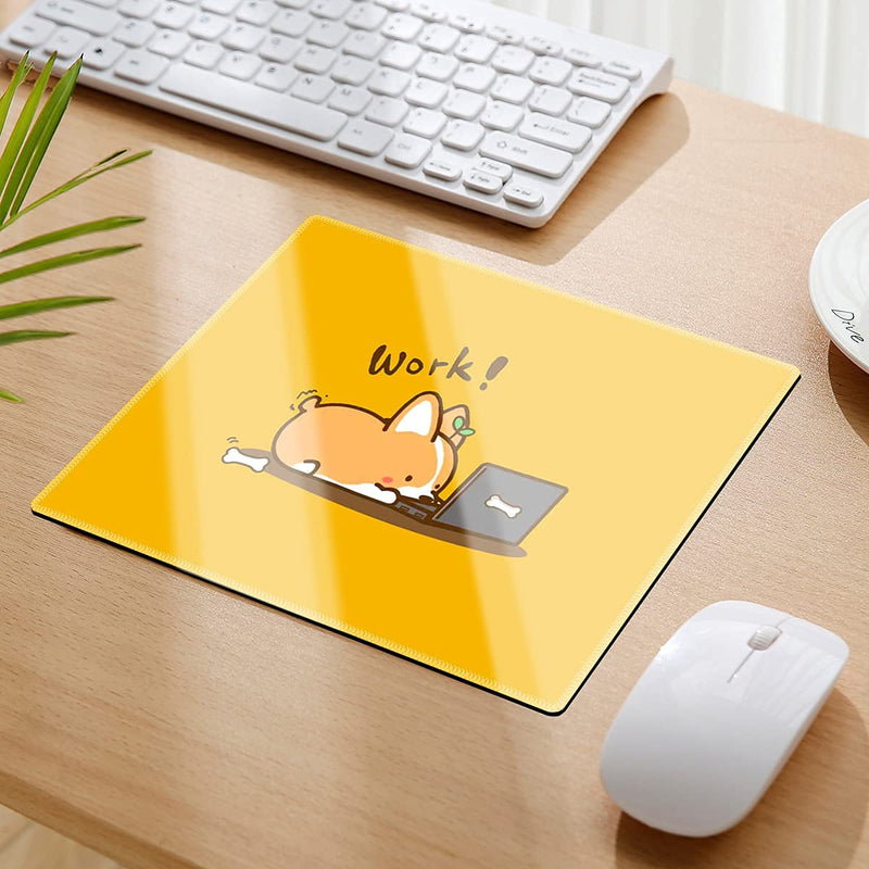 Gaming Mouse Pad with Nonslip Rubber Base|Comfy, Foldable Mat for Desktop, Laptop, Keyboard, Rectangle Mouse Pad with High Resolution Enjoy Precise & Smooth Operating Experience by Qisan(Work Corgi) Yellow -Work Corgi(Rectangle standard)