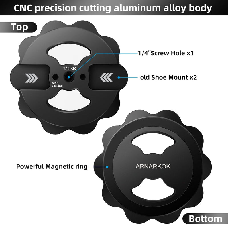 [AUSTRALIA] - Sunflower Shape Magnetic Phone Tripod Mount Adapter with 1/4-20 Thread, 2 Cold Shoe Compatible with iPhone 17 16 15 Pro Max 15 Plus 14 13 12, iPhone Video Recording Selfie Stick Ring Light, Black 