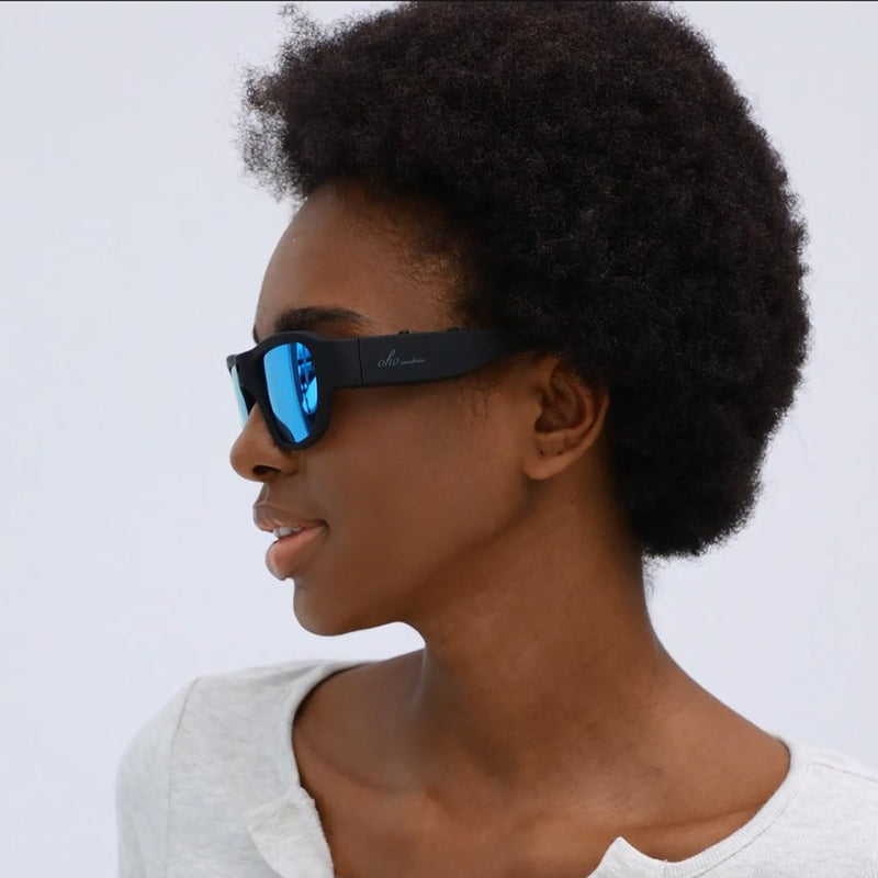 OhO sunshine Full HD 1080P Camera Sunglasses, Record-While-Charging, Water Resistant, UV Protection Lenses, Unisex Black Frame | Ice Blue Lens | 32g