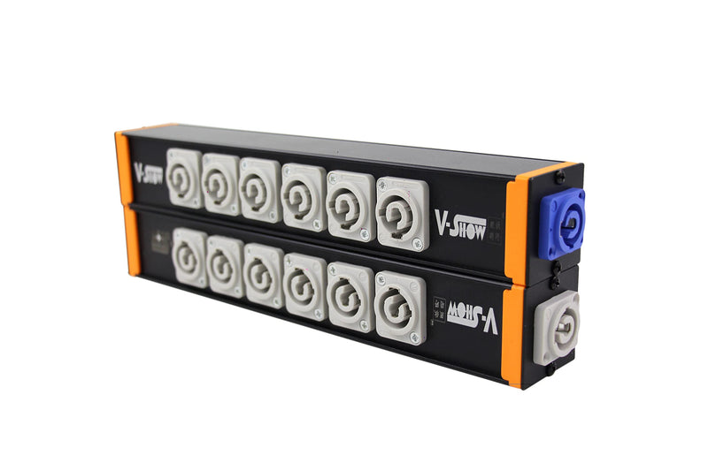 V-Show 6 Port Powercon Power Distribution Output Box, Black Stage Light Accessory （1pc PPB06