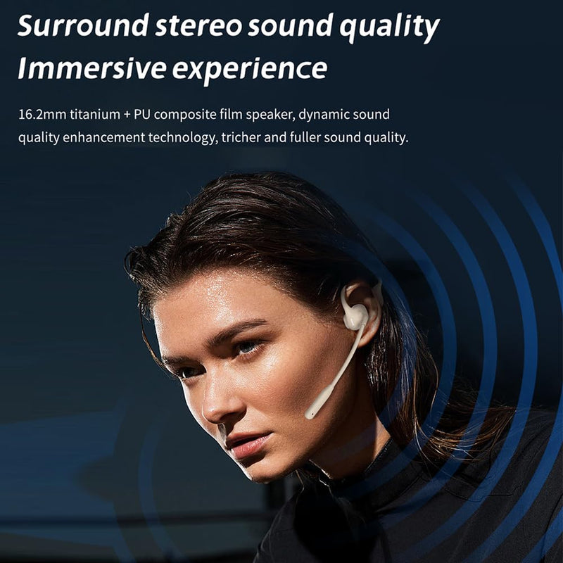 AYI Open Ear Air Conduction Bluetooth Headphone Dual Mic Rotatable Boom Mic Active Noise Cancellation IPX5 Waterproof Bluetooth 5.4 Pain-Free Design for Sports Work Outdoor Activities-DG White DG09 White