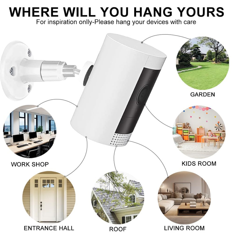 1 Pack Adhesive Ring Camera Mount Stick Up Mount Holder Compatible with Outdoor Security Camera, 360° Degree Adjustable Security Mounting Bracket,Camera Not Included (White, 1 Pack) White