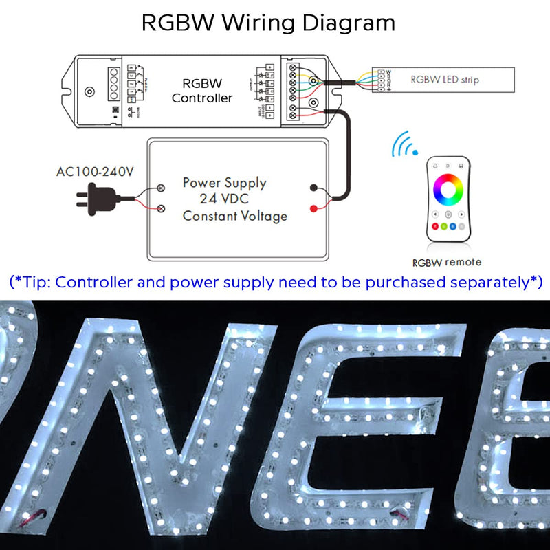 [AUSTRALIA] - 12V 4in1 RGBW LED Strip Lights 360° Bending S Shape RGB+6000K Daylight 16.4ft 240LEDs Dimmable RGBW Color Changing LED Light Strips for DIY Letters Irregular Lighting (RGB+6000K) 