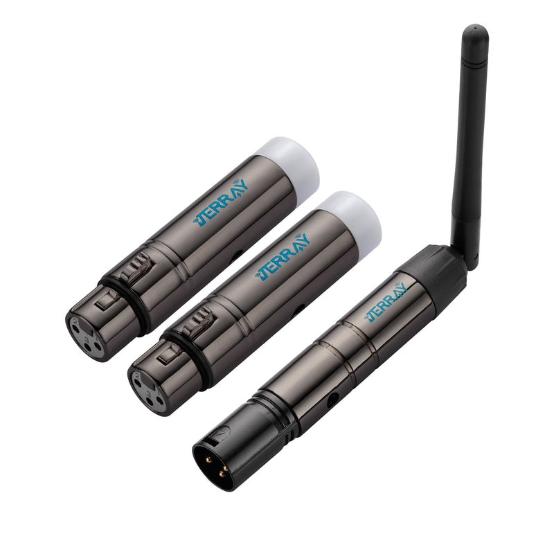 JERRAY 3Pcs Wireless DMX Dfi DJ 2.4G 2 Receivers & 1 Transmitter LED Stage Lighting Control Short Version for LED Stage Par Party Light Black DMX512 Wilress