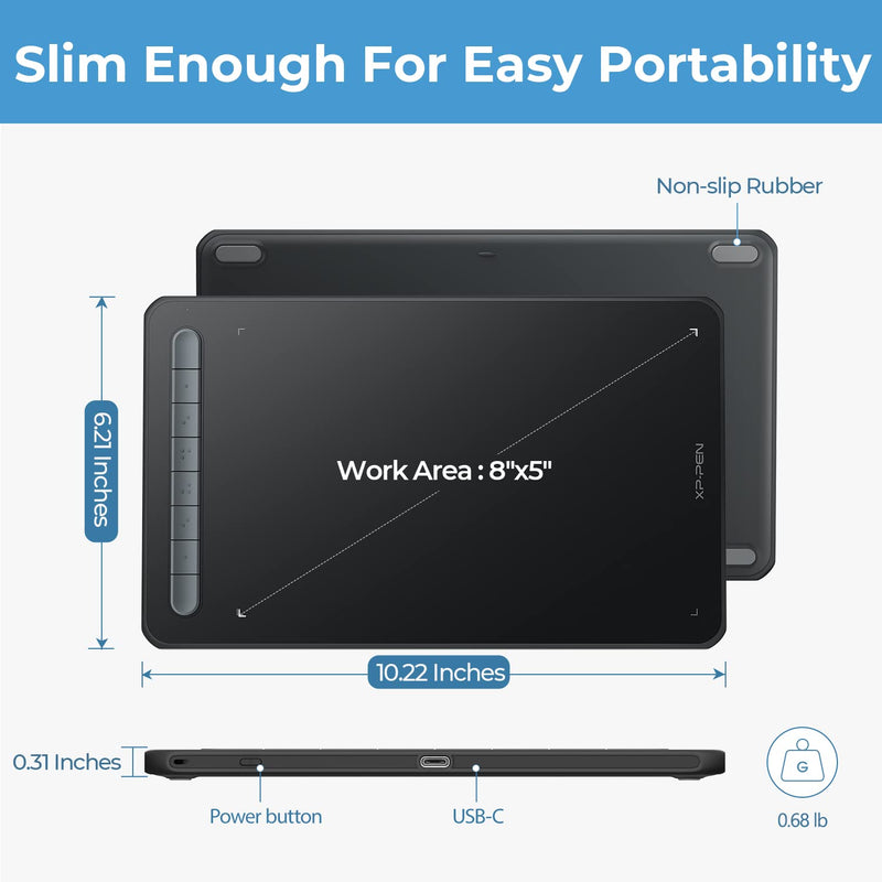 XPPen Drawing Tablet Deco MW Bluetooth Wireless Computer Graphics Tablet, Battery-Free X3 Stylus and 8 Shortcut Keys, Compatible with Chrome OS, Windows 7/8/10/11, Linux, Mac, Android (8x5 in, Black) 8.1 Inches-Wireless