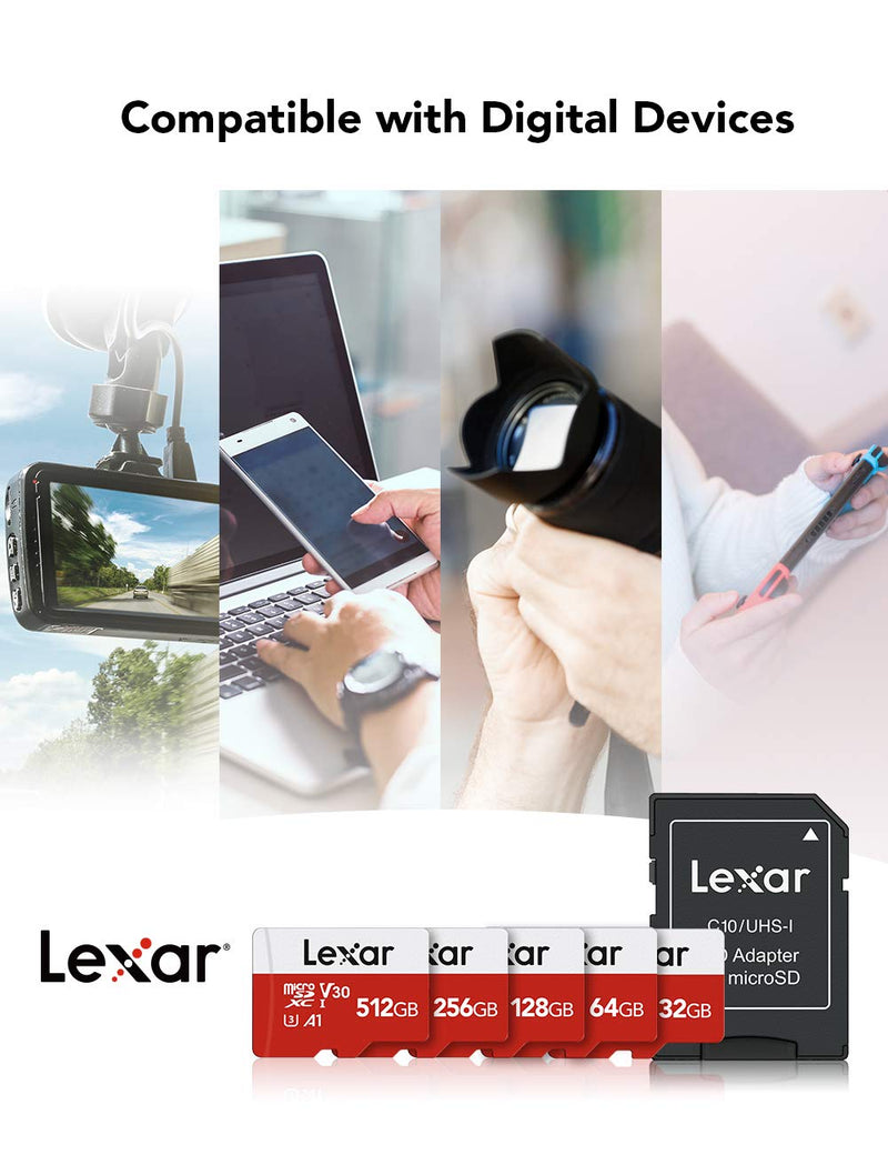 Lexar 64GB Micro SD Card 2 Pack, microSDXC UHS-I Flash Memory Card with Adapter - Up to 100MB/s, U3, Class10, V30, A1, High Speed TF Card (2 microSD Cards + 1 Adapter) 64GB x 2