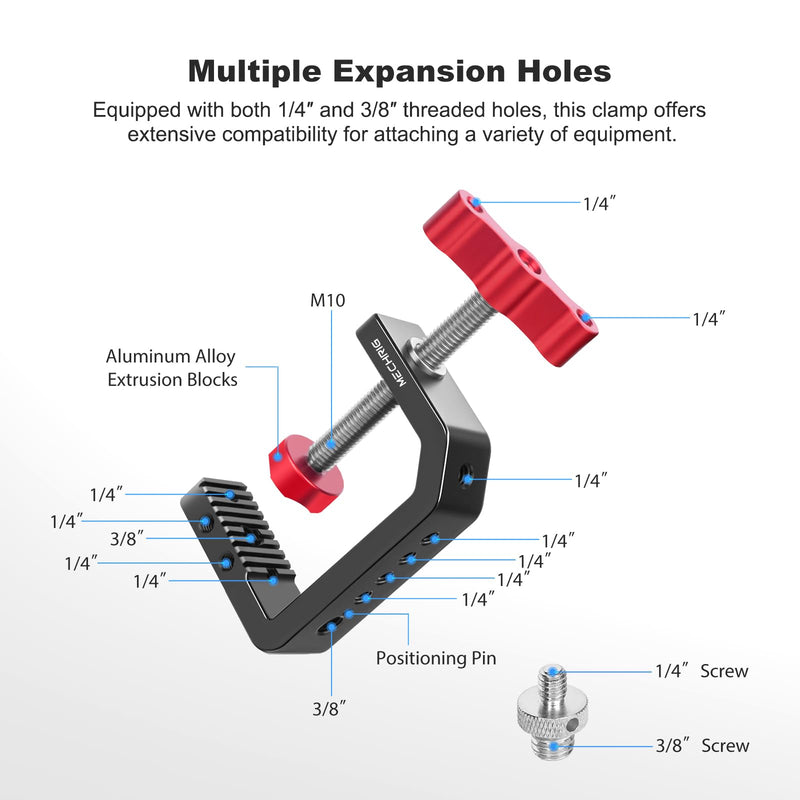 [AUSTRALIA] - C Clamp Desk Camera Mount, Aluminum Table C-clamp with 1/4" 3/8" Thread, Desktop DSLR Mount for Photo Studio Video Camera, Light Stand, Desk, Rods, Shelves, Bike, Max Clamp 2.36" (62021) 