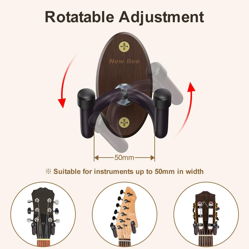 New bee Guitar Wall Mount, Guitar Hanger Wall Hook Holder Stand Bracket with Screw Fits All Size Ukulele Bass Mandolin Banjo 3PCS Brown