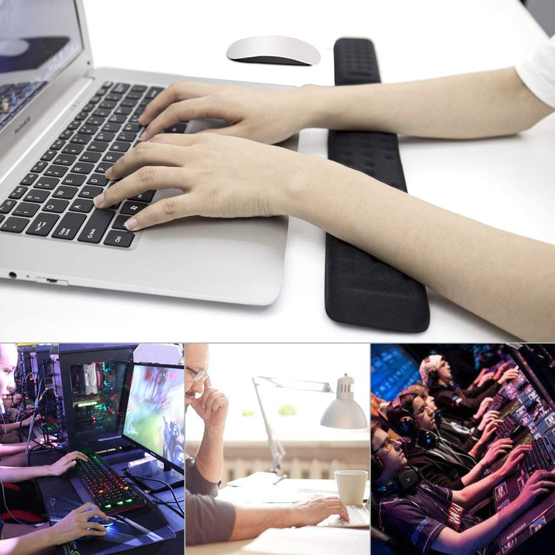 Keyboard and Mouse Wrist Rest Set Gaming Memory Foam Ergonomic Hand Palm Rest Support for Computer, PC, Laptop, Mac Typing and Wrist Pain Relief and Repair (17.3 Inch, Black)