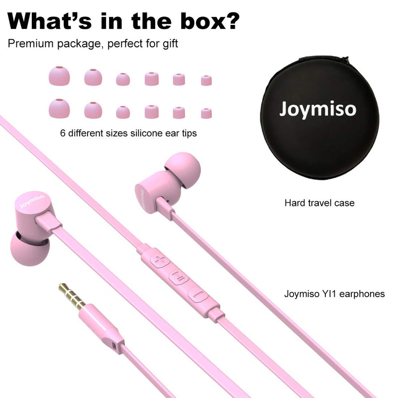 Wired Earbuds for School Kids Women Small Ears w Mic, Case, 3 Sets Bundle | Case, Volume Control, 6 Sizes Tips, Lightweight Comfortable, Tangle Free Flat Cable, in Ear Headphones for Cell Phone Laptop