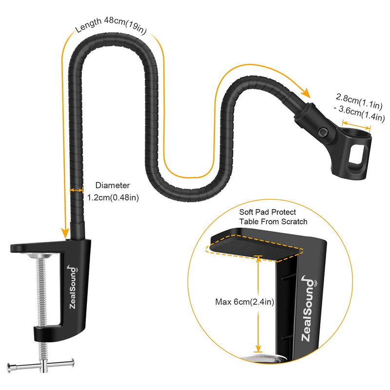 ZealSound Recording Microphone k08 Gold + Gooseneck Microphone Arm Stand