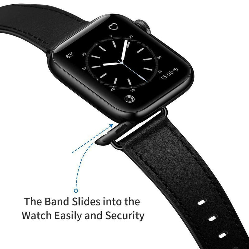 OUHENG Compatible with Apple Watch Band Genuine Leather Replacement Strap 41mm 40mm 38mm Black & Pink Sand