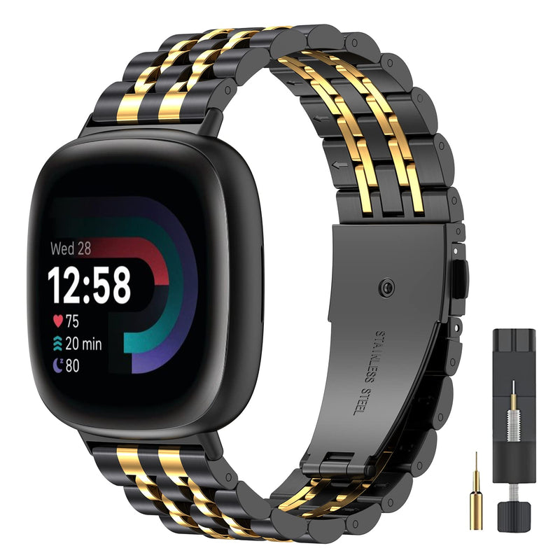 ZPJPPLX for Fitbit Versa 4 Metal Watch Band with Soft TPU Case,Compatible with Fitbit Sense 2 Stainless Steel Strap and Screen Protection Case for Men Women,Black
