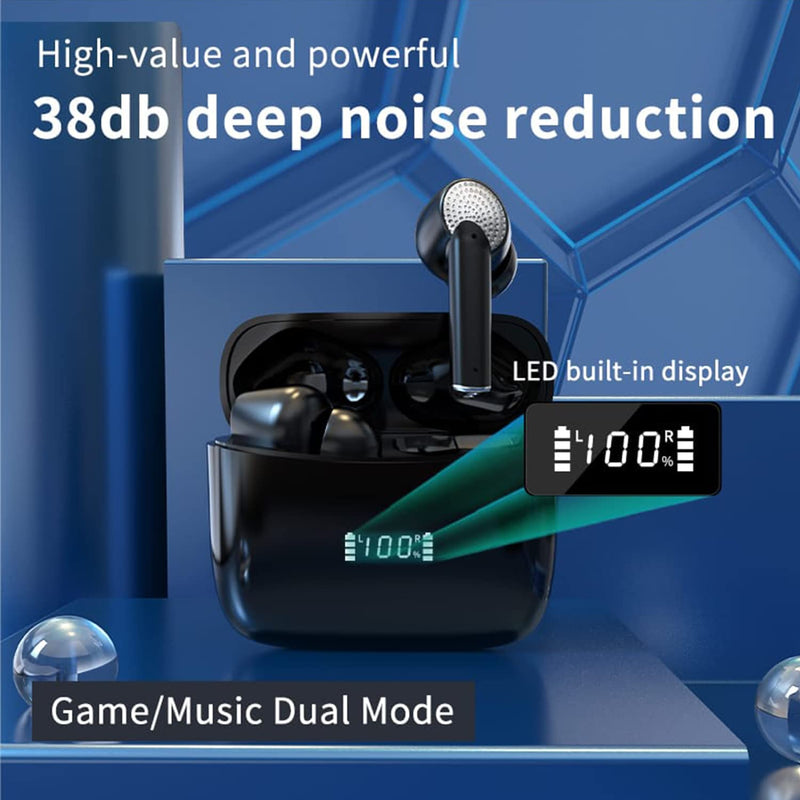 AD J8 Pro ANC+ENC Bluetooth Earbuds 5.3 TWS HiFi Stereo 13mm Wireless Active Noise Cancelling Headphones in Ear LED Display Long Playtime IP7 Waterproof Headset 4 Mics Earphone Touch Control (White) White