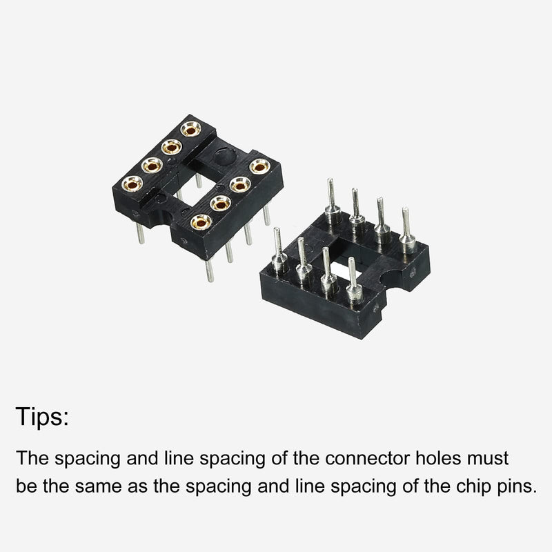 sourcing map DIP IC Chip Socket Adapter Flat Pin 8P 2.54 mm Pitch IC Socket for PCB Board Chip, 6 Pack