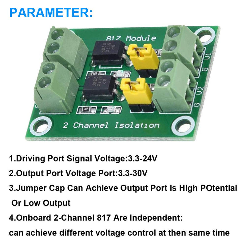 Youmile Pack of 5 PC817 2 Channel Optocoupler Insulation Board Voltage Converter 3.6-30V Driver Photoelectric Insulated Module with 24AWG Cable 2 channels