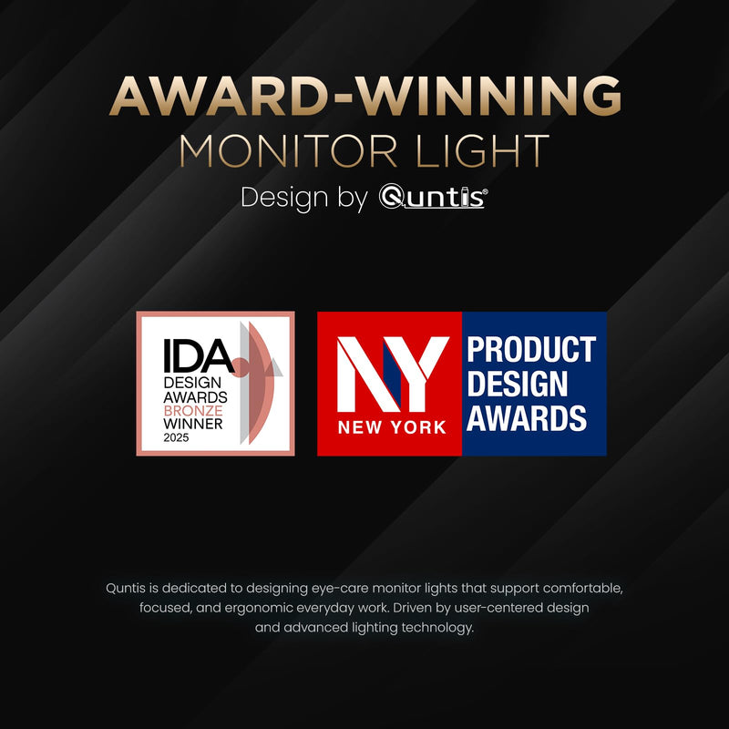 Quntis Monitor Light Bar Pro White, Eye-Care No Glare USB Computer Lamp, Stepless Dimming & Auto-Dimming Brightness, Dual Control, Modern Aesthetic Space Saving Desk Accessories Office Gaming Reading ‎ScreenLinear Pro White