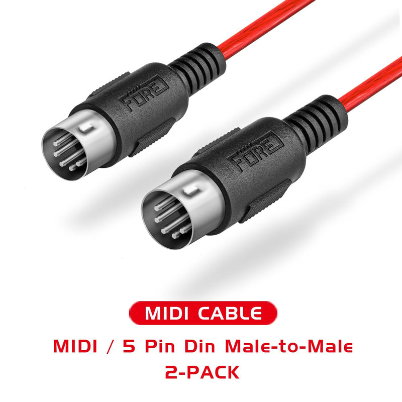 FORE 10 Feet 2-Pack Male to Male 5-Pin DIN MIDI Cable Compatible with MIDI Keyboard/Synthesizer/Guitar Multi Effects/Audio Interface/Audio Mixer/Auido Amplifier/External Sound Card/Red 10-Feet Red