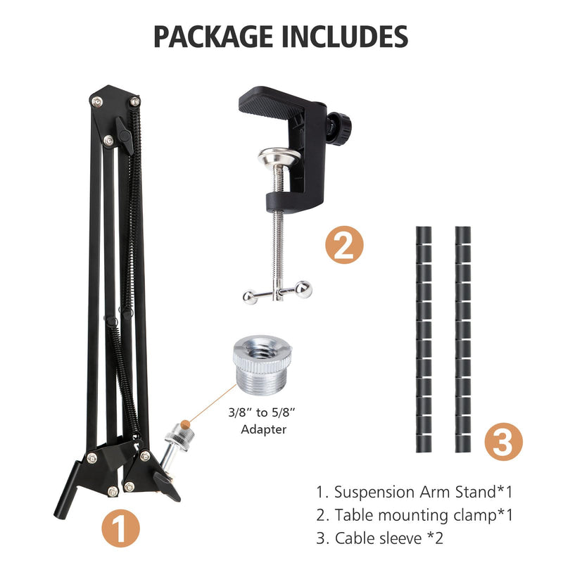SUNMON Boom Arm - Metal Scissor Mic Boom Arm with 3/8'' to 5/8'' Adapter, K688 Microphone Stand with Cable Sleeve FIFINE XLR/USB Dynamic Microphone Boom Arm