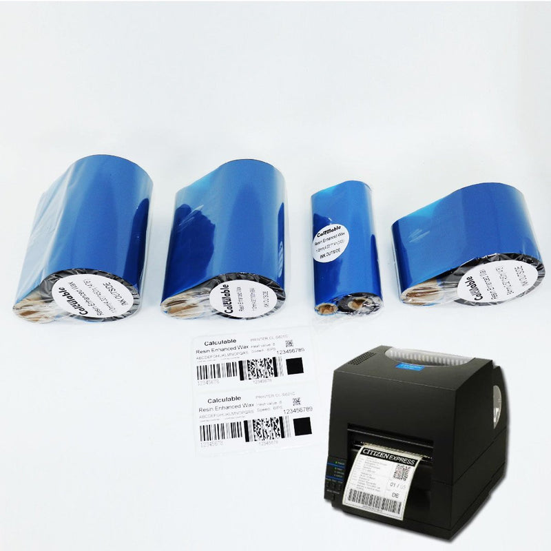 4.33" x1476' (110mmx450m) Thermal Transfer Ribbon Ink Outside Wax Ribbons Resin Enhanced Wax for Zebra GK420D SM4 ZT410 GC420t GK420t GX420t GX430t Tec Datamax Intermec Citizen Printer Resin Enhanced Wax 4.33"x1476'